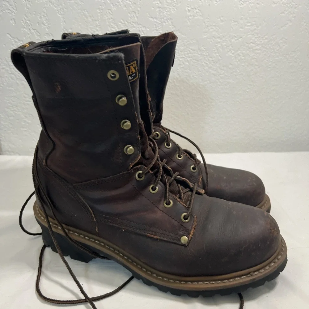 Carolina 1821 Mens 10M Brown Leather Steel Toe Logger 8